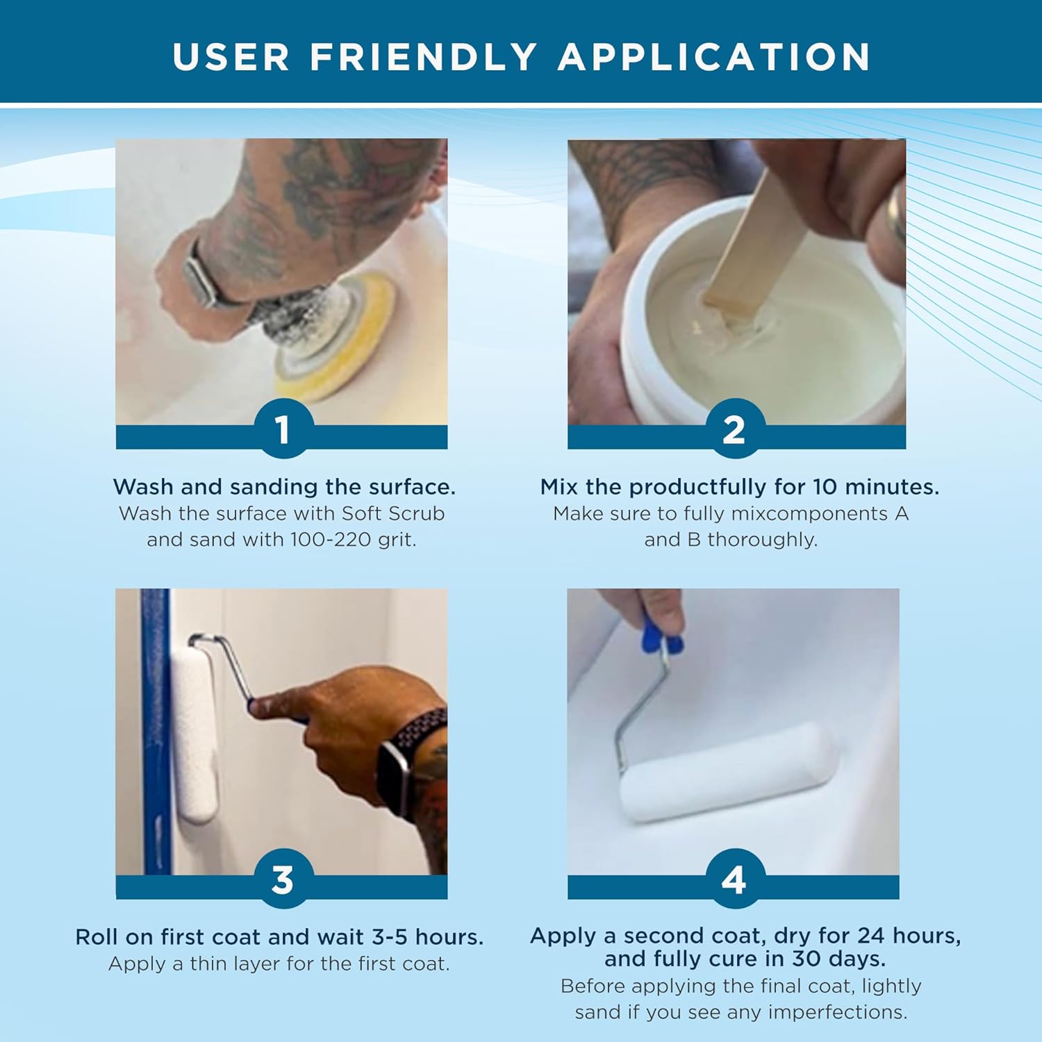 Easy-to-Apply Ekopel Roll-On Bathtub Refinishing Kit with Odorless, High-Gloss, Durable Finish