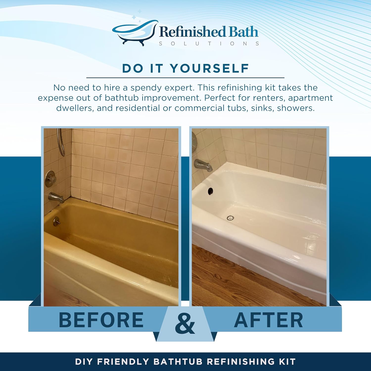 Bathtub Resurfacing Results with Ekopel Roll-On – High-Gloss, Odorless, Long-Lasting Finish