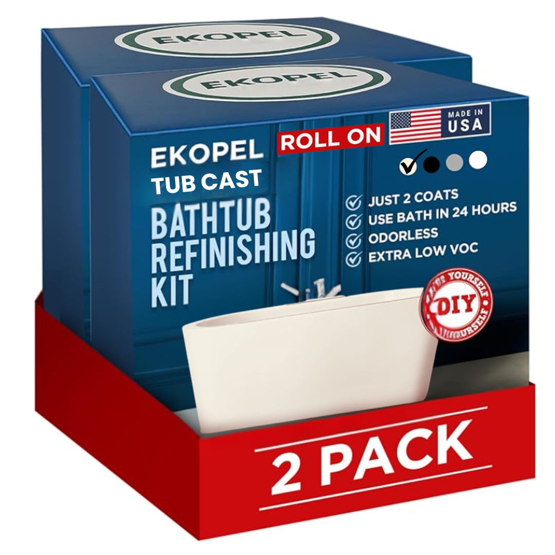 bathtub refinishing, best bathtub refinishing kit, nontoxic refinishing, odorless bathtub refinishing, diy tub remodel, diy bathroom refinishing, roll on application, roll on refinishing, odorless roll on, tub cast, ekopel tub cast, long lasting, ultra durable, high gloss, easy application