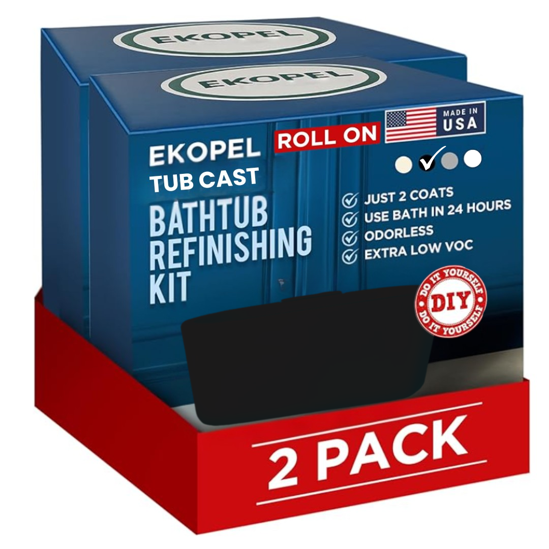 bathtub refinishing, best bathtub refinishing kit, nontoxic refinishing, odorless bathtub refinishing, diy tub remodel, diy bathroom refinishing, roll on application, roll on refinishing, odorless roll on, tub cast, ekopel tub cast, long lasting, ultra durable, high gloss, easy application