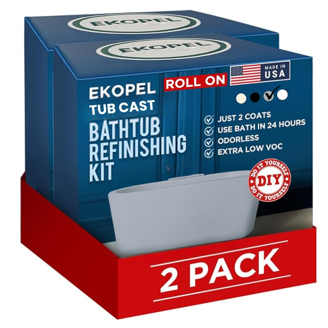 bathtub refinishing, best bathtub refinishing kit, nontoxic refinishing, odorless bathtub refinishing, diy tub remodel, diy bathroom refinishing, roll on application, roll on refinishing, odorless roll on, tub cast, ekopel tub cast, long lasting, ultra durable, high gloss, easy application