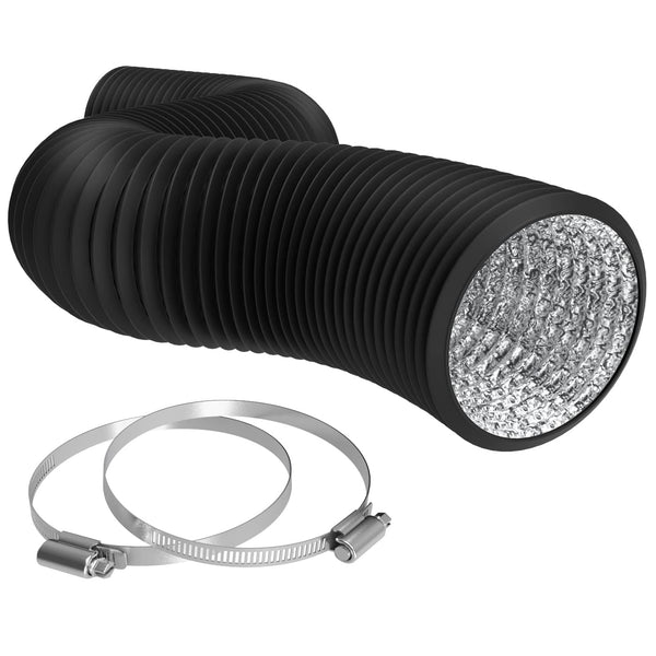 TerraBloom Flexible 12 Inch (315mm) Ducting - Black 25 Feet Durable Aluminum Duct with 2 Clamps – 4 Layer HVAC Ventilation Air Hose - Great for Grow Tents, Dryer Rooms, House Vent Register Lines