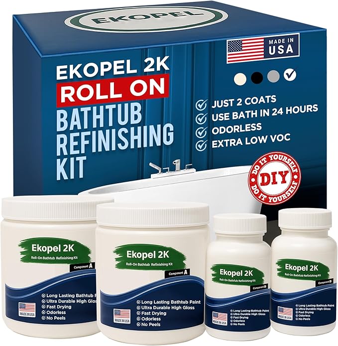 Best Seller - Roll On Ekopel Bathtub Refinishing Kit - Ultra Durable, No Odor,  New Easy Roll On Application